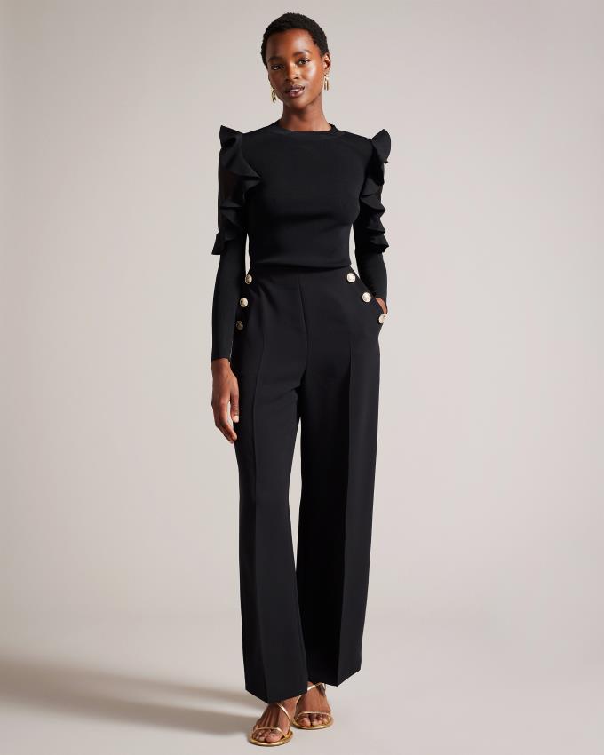 Hauts Ted Baker Fitted Knit With Sheer Shoulders Noir Femme | CST-34243472